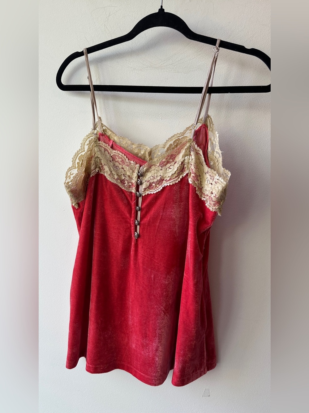 🆕 Aratta Velvet Lace Trim Cami Top Red Size S | 19” P2P
